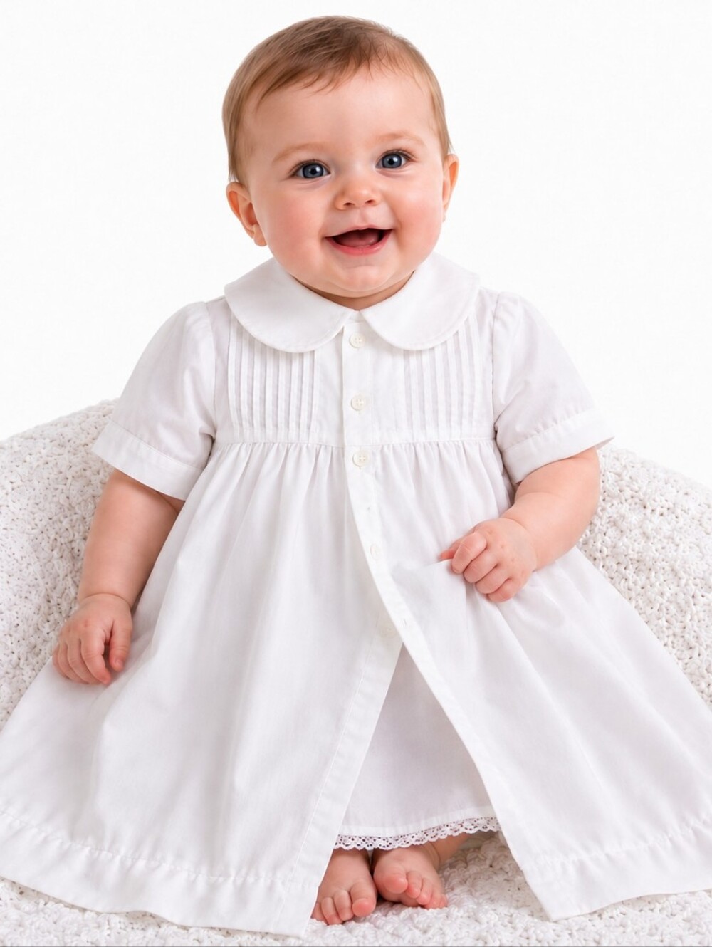 Vintage 50s 60s Handmade Christening Gown Bonnet Cotton Pintuck Heirloom 6M